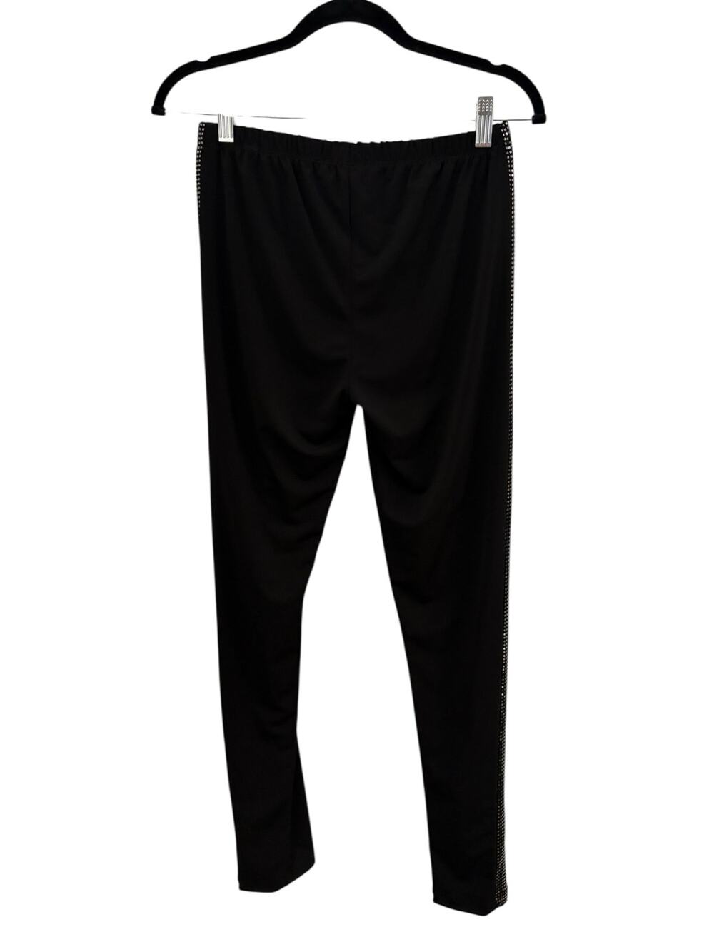 LBISSE Black Slinky Pants With Silver Details Down Sides L Tuxedo Pant Style NEW